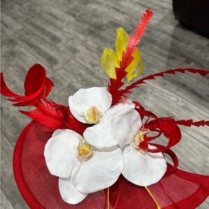 Vibrant Red and White Floral Fascinator